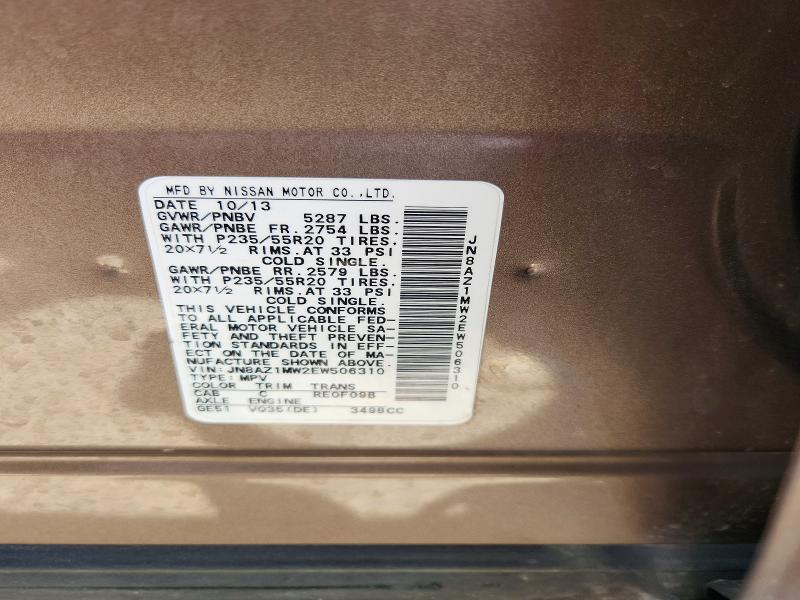 Продажа на аукционе авто 2014 Nissan Murano, vin: JN8AZ1MW2EW506310, номер лота: 56142696