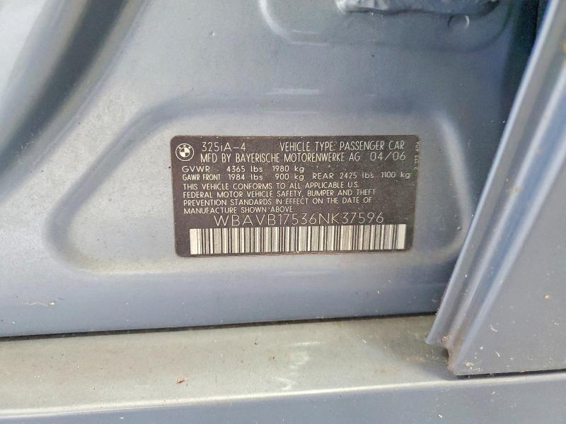 73344685 :رقم المزاد ، WBAVB17536NK37596 vin ، 2006 Bmw 325 مزاد بيع
