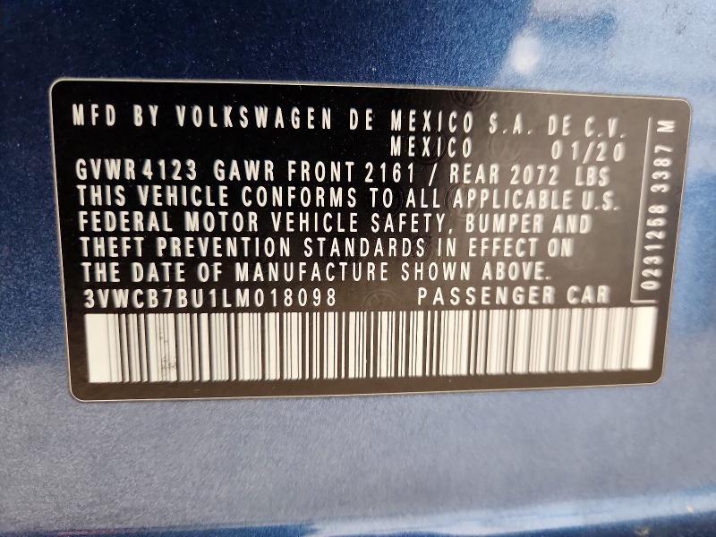 Aukcja sprzedaży 2020 Volkswagen Jetta, vin: 3VWCB7BU1LM018098, numer aukcji: 56744706