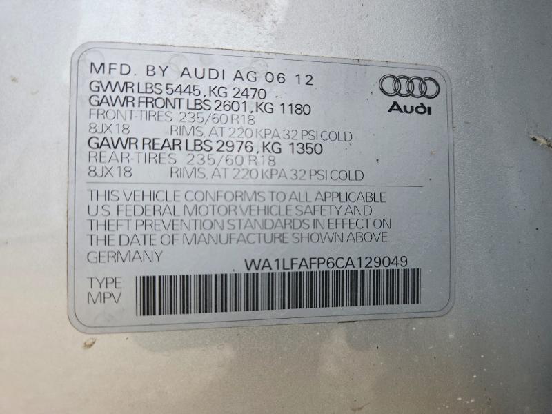 Продажа на аукционе авто 2012 Audi Q5, vin: WA1LFAFP6CA129049, номер лота: 55819236