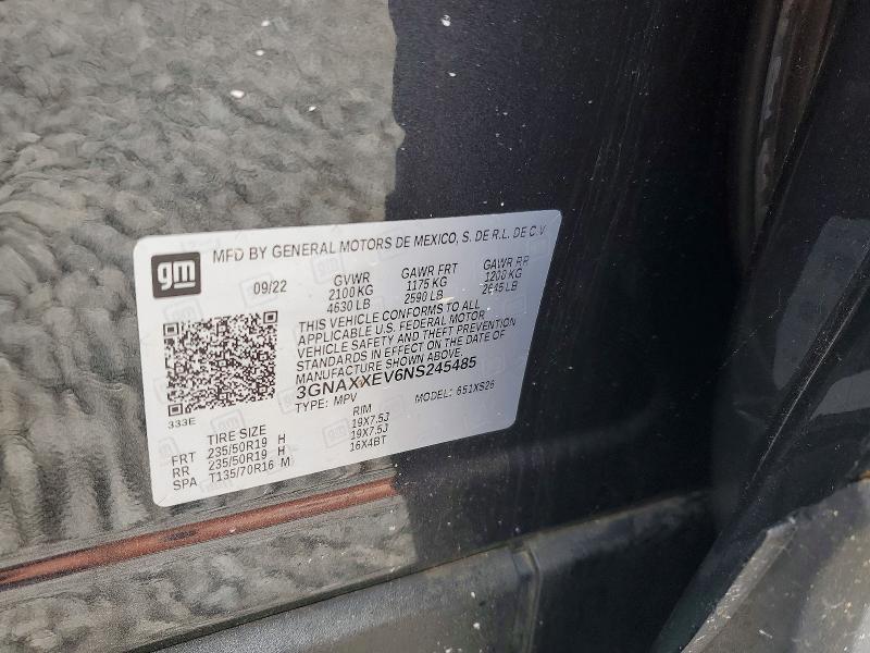 57752146 :رقم المزاد ، 3GNAXXEV6NS245485 vin ، 2022 Chevrolet Equinox مزاد بيع
