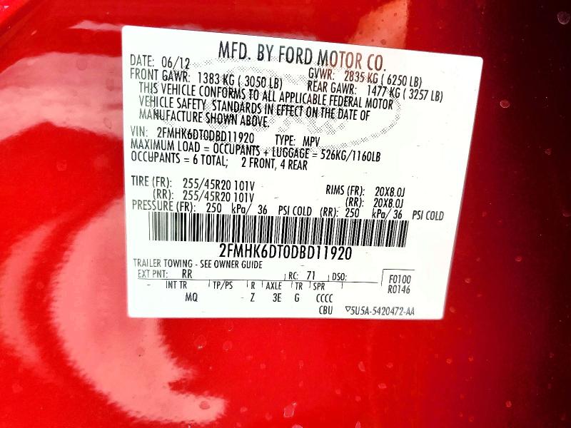 58906806 :رقم المزاد ، 2FMHK6DT0DBD11920 vin ، 2013 Ford Flex مزاد بيع