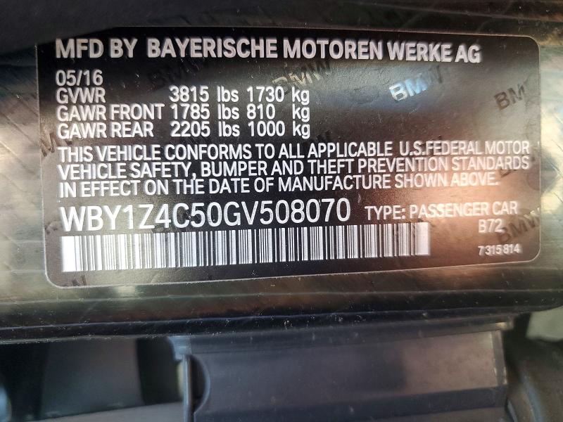 Aukcja sprzedaży 2016 Bmw I3, vin: WBY1Z4C50GV508070, numer aukcji: 57422166