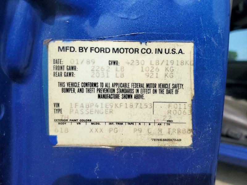 Продаж на аукціоні авто 1989 Ford Mustang, vin: 1FABP41E9KF187153, номер лоту: 55372266