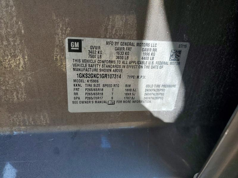58589826 :رقم المزاد ، 1GKS2GKC1GR107314 vin ، 2016 Gmc Yukon Xl مزاد بيع