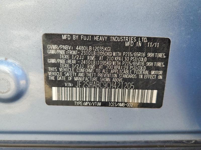 Продаж на аукціоні авто 2012 Subaru Forester, vin: JF2SHABC9CH421205, номер лоту: 57690866