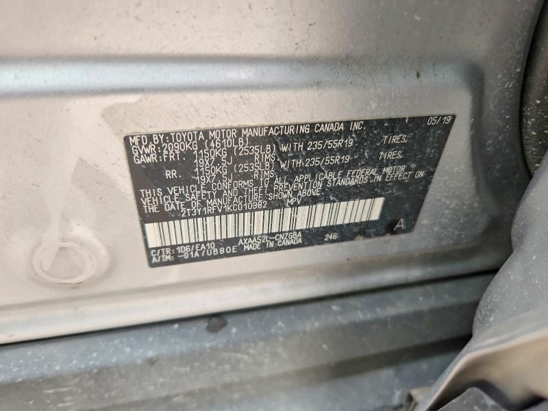 58144576 :رقم المزاد ، 2T3Y1RFV1KC010382 vin ، 2019 Toyota Rav4 مزاد بيع
