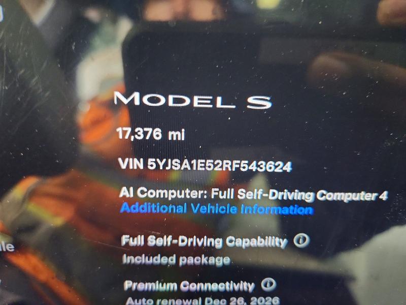 2024 Tesla Model S მანქანა იყიდება აუქციონზე, vin: 5YJSA1E52RF543624, აუქციონის ნომერი: 58213366