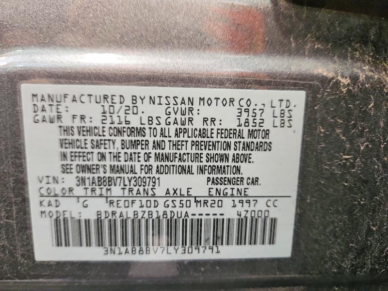 58326556 :رقم المزاد ، 3N1AB8BV7LY309791 vin ، 2020 Nissan Sentra مزاد بيع
