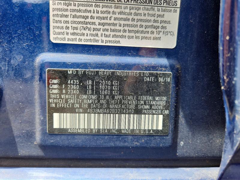 57294126 :رقم المزاد ، 4S3BMBA62B3214310 vin ، 2011 Subaru Legacy مزاد بيع