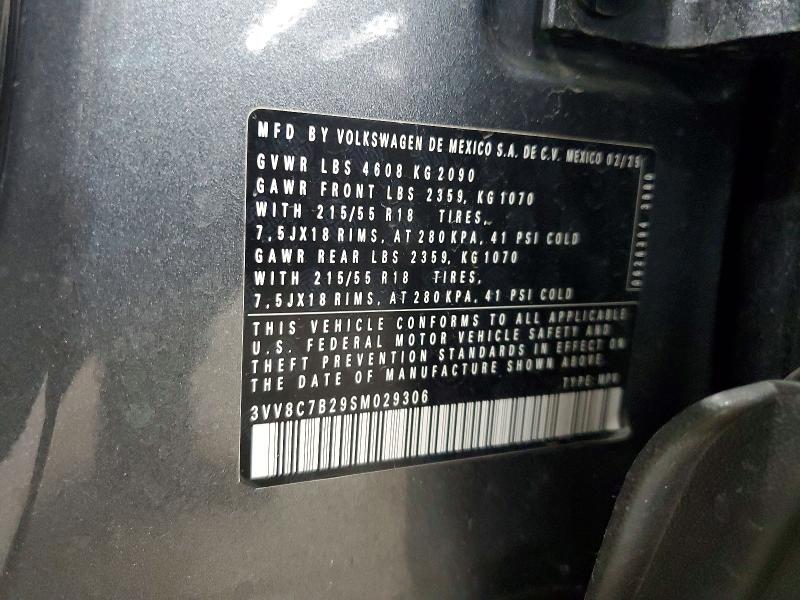 2025 Volkswagen Taos მანქანა იყიდება აუქციონზე, vin: 3VV8C7B29SM029306, აუქციონის ნომერი: 58185376