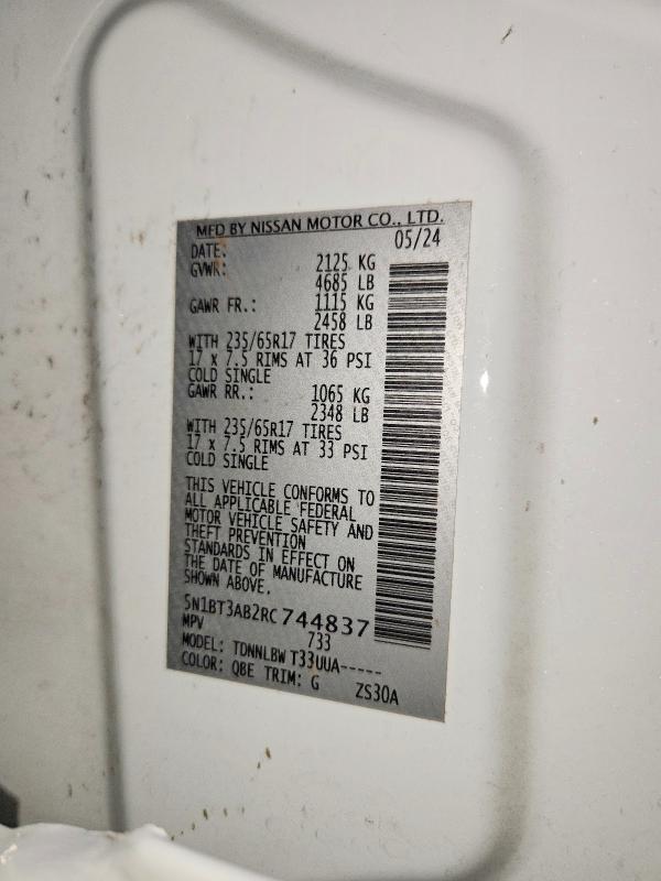 55798816 :رقم المزاد ، 5N1BT3AB2RC744837 vin ، 2024 Nissan Rogue مزاد بيع