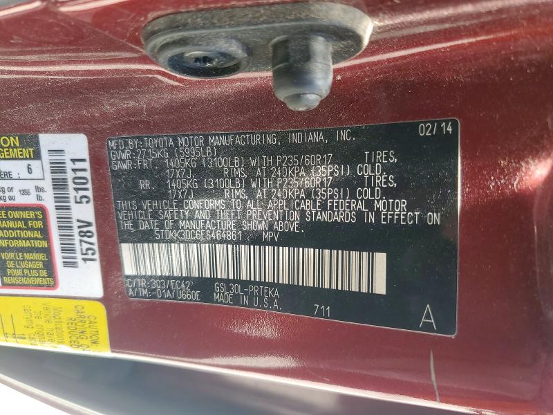 55851176 :رقم المزاد ، 5TDKK3DC6ES464861 vin ، 2014 Toyota Sienna مزاد بيع