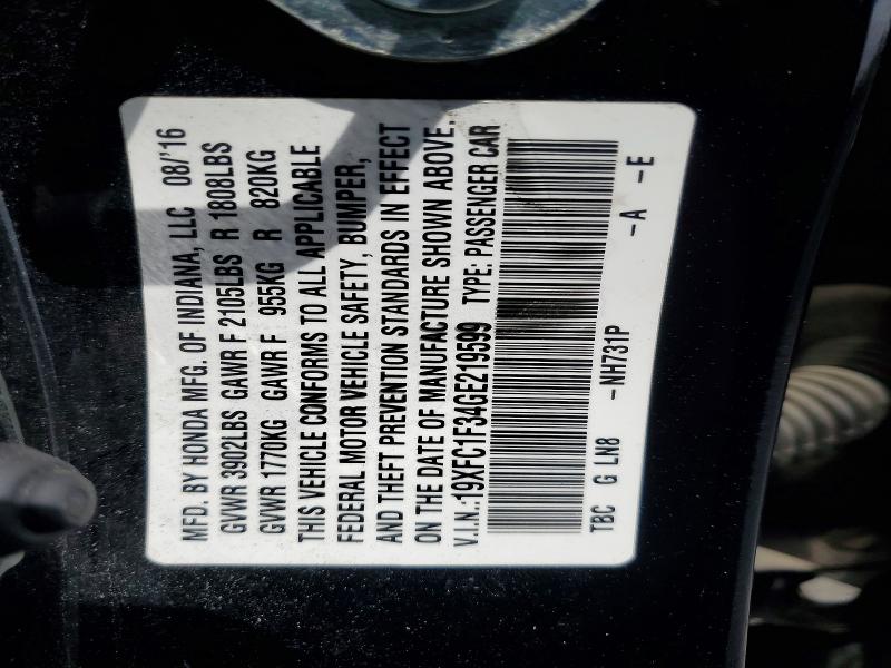 Продажа на аукционе авто 2016 Honda Civic, vin: 19XFC1F34GE219599, номер лота: 59383576