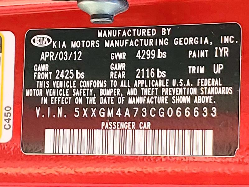 Продаж на аукціоні авто 2012 Kia Optima, vin: 5XXGM4A73CG066633, номер лоту: 55104916