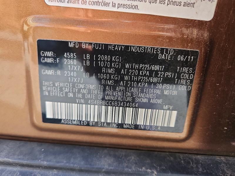 Продажа на аукционе авто 2011 Subaru Outback, vin: 4S4BRBCC6B3434064, номер лота: 59131436