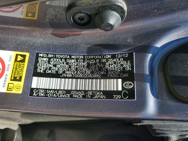 Aukcja sprzedaży 2013 Lexus Es, vin: JTHBK1GG8D2040492, numer aukcji: 54860066