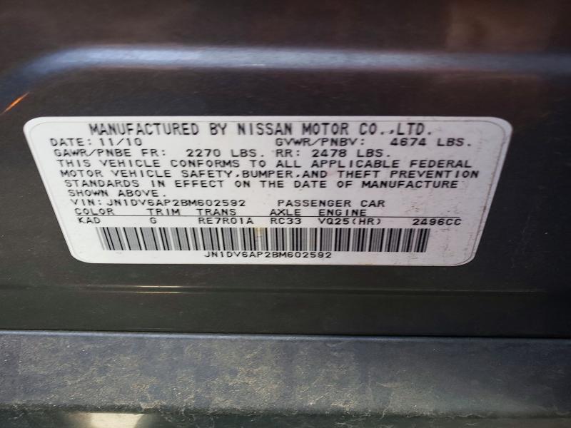 57918926 :رقم المزاد ، JN1DV6AP2BM602592 vin ، 2011 Infiniti G25 Sedan مزاد بيع