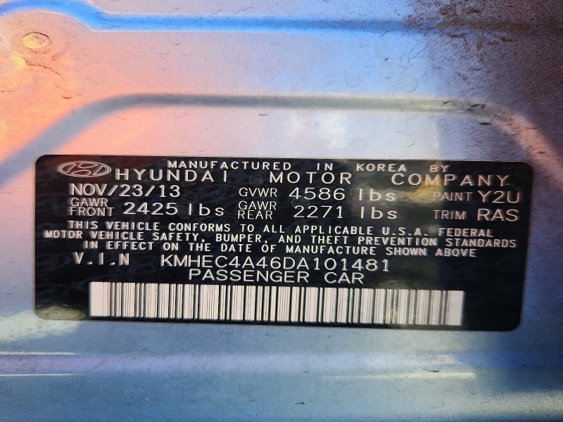Aukcja sprzedaży 2013 Hyundai Sonata, vin: KMHEC4A46DA101481, numer aukcji: 58974806