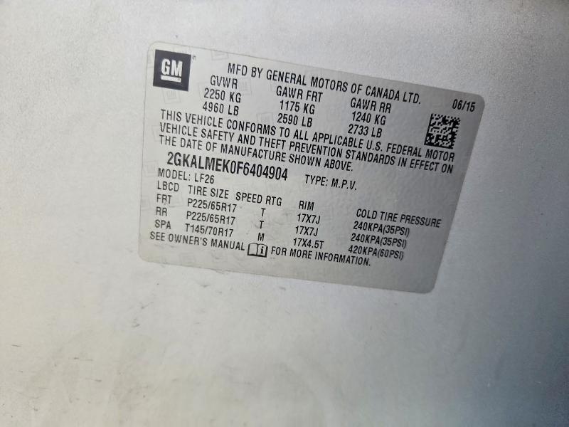 2015 Gmc Terrain მანქანა იყიდება აუქციონზე, vin: 2GKALMEK0F6404904, აუქციონის ნომერი: 57332256