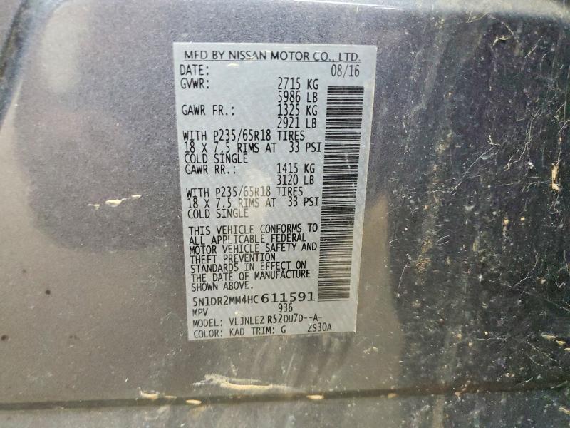 Aukcja sprzedaży 2017 Nissan Pathfinder, vin: 5N1DR2MM4HC611591, numer aukcji: 58199166