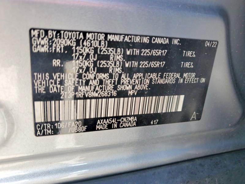 Aukcja sprzedaży 2022 Toyota Rav4, vin: 2T3P1RFV8NW268316, numer aukcji: 58976126