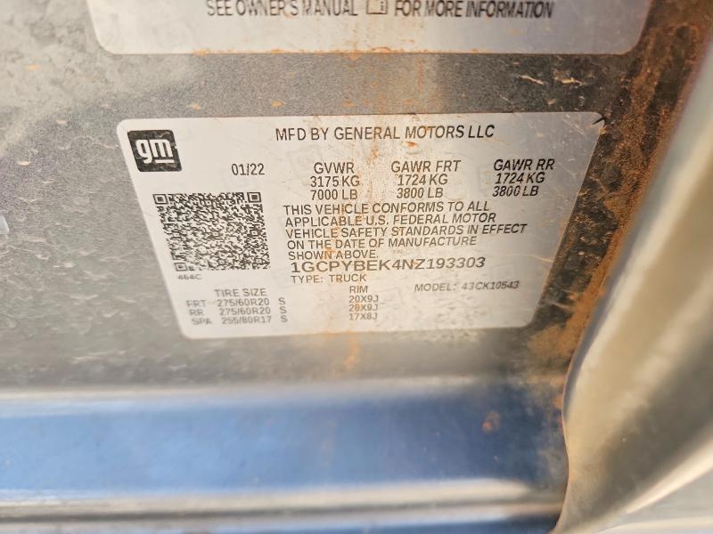 55807866 :رقم المزاد ، 1GCPYBEK4NZ193303 vin ، 2022 Chevrolet Silverado Ltd مزاد بيع