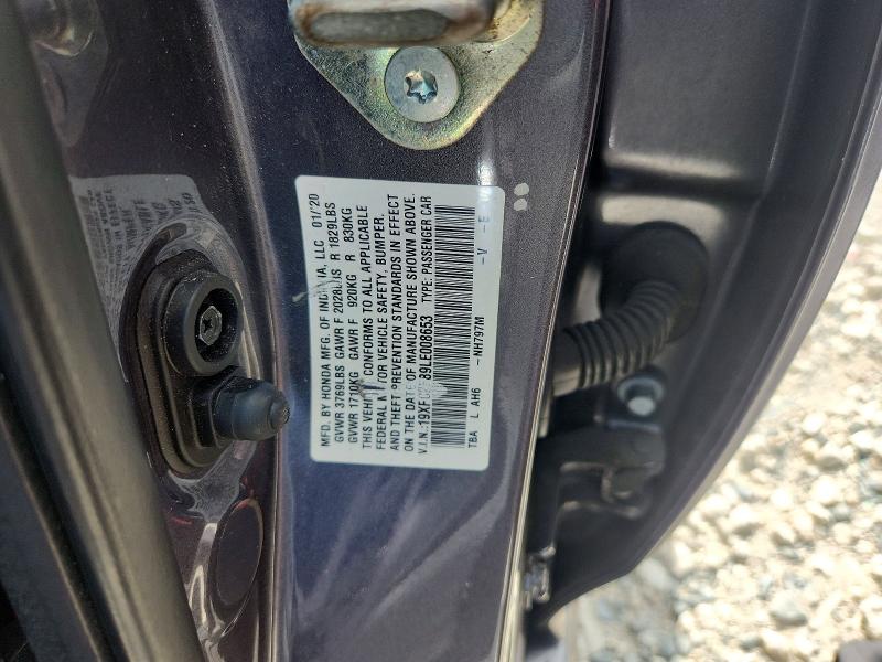 2020 Honda Civic მანქანა იყიდება აუქციონზე, vin: 19XFC2F89LE008653, აუქციონის ნომერი: 58508236
