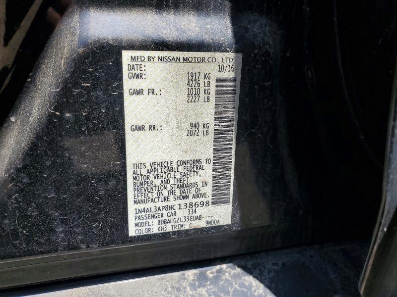 2017 Nissan Altima მანქანა იყიდება აუქციონზე, vin: 1N4AL3AP8HC138698, აუქციონის ნომერი: 56049776