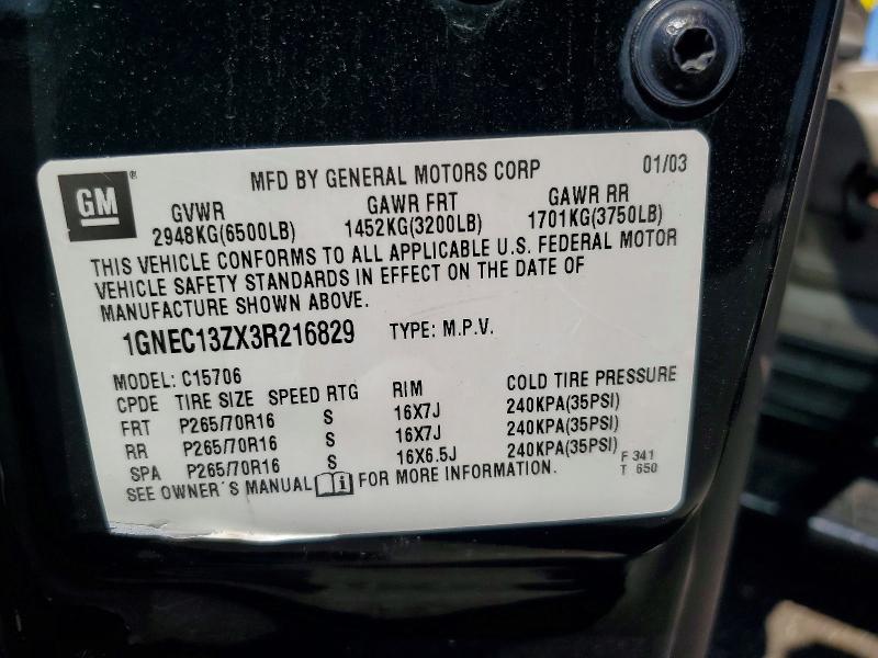 Продаж на аукціоні авто 2003 Chevrolet Tahoe, vin: 1GNEC13ZX3R216829, номер лоту: 58116826
