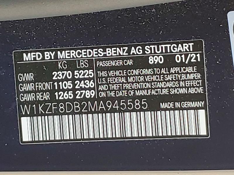 58933066 :رقم المزاد ، W1KZF8DB2MA945585 vin ، 2021 Mercedes-benz E مزاد بيع