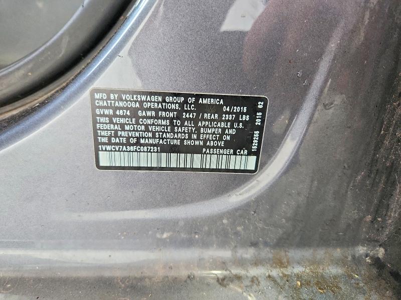 Aukcja sprzedaży 2015 Volkswagen Passat, vin: 1VWCV7A36FC087231, numer aukcji: 56831486
