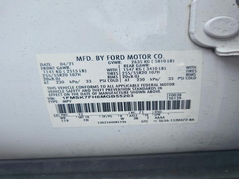 Продаж на аукціоні авто 2021 Ford Explorer, vin: 1FMSK7FH6MGB55203, номер лоту: 57712006