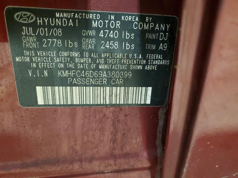 2009 Hyundai Azera მანქანა იყიდება აუქციონზე, vin: KMHFC46D69A380399, აუქციონის ნომერი: 56860186