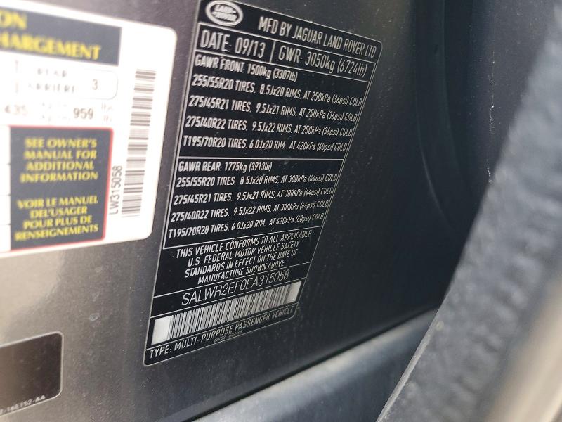 56622776 :رقم المزاد ، SALWR2EF0EA315058 vin ، 2014 Land Rover Range Rover Sport مزاد بيع