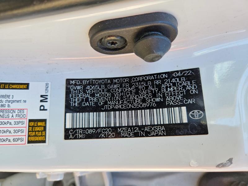 2022 Toyota Corolla მანქანა იყიდება აუქციონზე, vin: JTDP4MCE0N3508976, აუქციონის ნომერი: 56549496