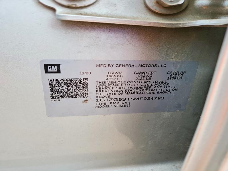 56282696 :رقم المزاد ، 1G1ZG5ST5MF034793 vin ، 2021 Chevrolet Malibu مزاد بيع