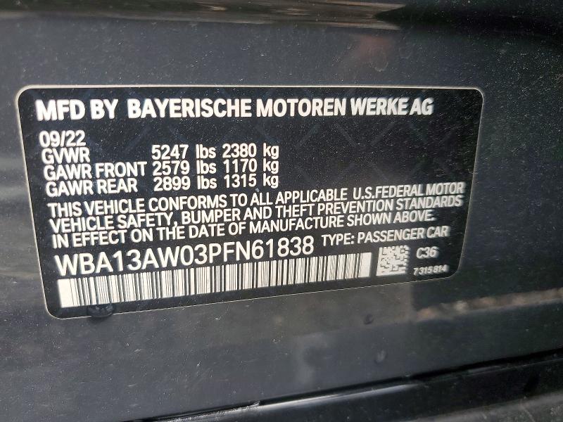 2023 Bmw M440xi მანქანა იყიდება აუქციონზე, vin: WBA13AW03PFN61838, აუქციონის ნომერი: 58330456