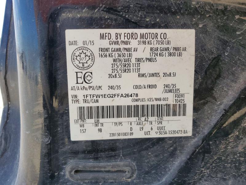 2015 Ford F150 მანქანა იყიდება აუქციონზე, vin: 1FTFW1EG2FFA26478, აუქციონის ნომერი: 58964276