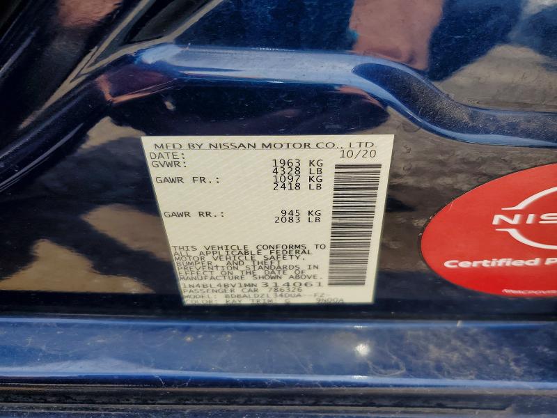 Продажа на аукционе авто 2021 Nissan Altima, vin: 1N4BL4BV1MN314061, номер лота: 47064726