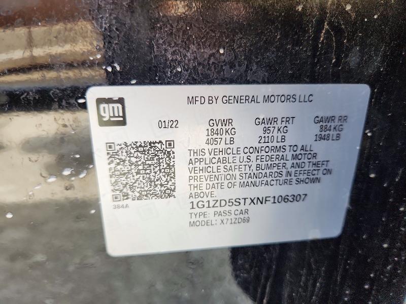 Aukcja sprzedaży 2022 Chevrolet Malibu, vin: 1G1ZD5STXNF106307, numer aukcji: 57648056