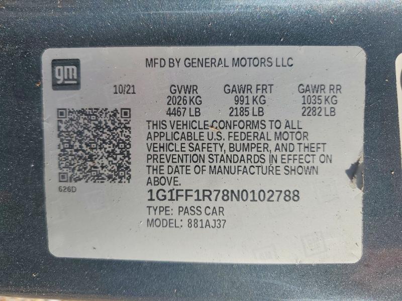 58152976 :رقم المزاد ، 1G1FF1R78N0102788 vin ، 2022 Chevrolet Camaro مزاد بيع