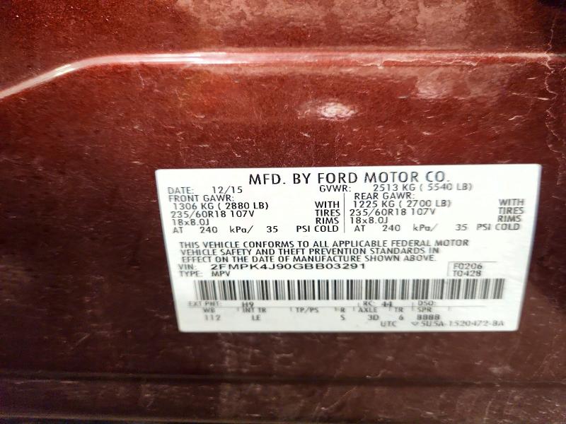 58202176 :رقم المزاد ، 2FMPK4J90GBB03291 vin ، 2016 Ford Edge مزاد بيع