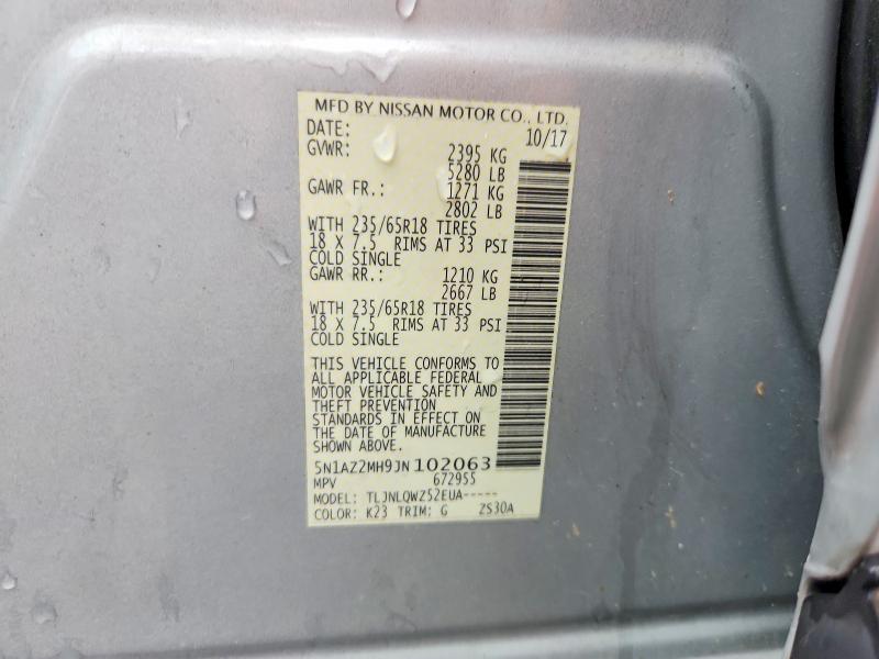 Продажа на аукционе авто 2018 Nissan Murano, vin: 5N1AZ2MH9JN102063, номер лота: 58613476