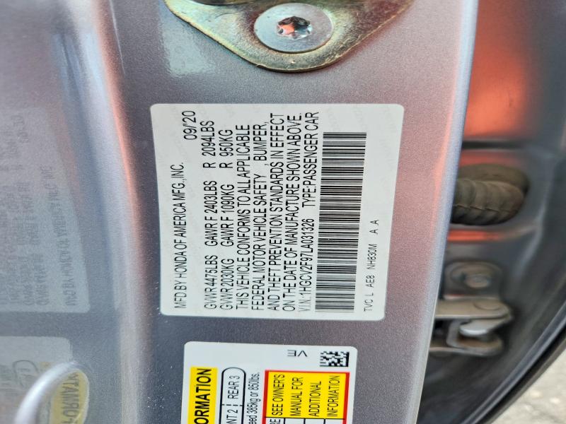 Продаж на аукціоні авто 2020 Honda Accord, vin: 1HGCV2F97LA031326, номер лоту: 57159736