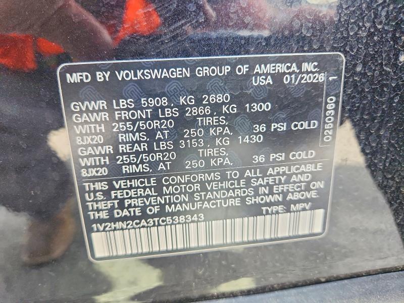 55818136 :رقم المزاد ، 1V2HN2CA3TC538343 vin ، 2026 Volkswagen Atlas مزاد بيع