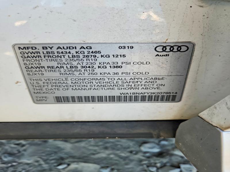56111876 :رقم المزاد ، WA1BNAFY3K2078514 vin ، 2019 Audi Q5 مزاد بيع