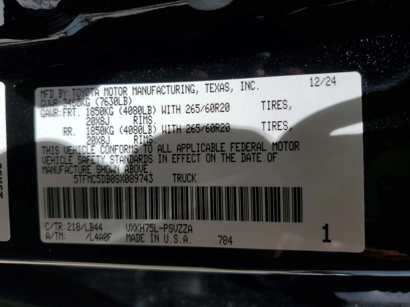 57325326 :رقم المزاد ، 5TFMC5DB0SX089743 vin ، 2025 Toyota Tundra مزاد بيع