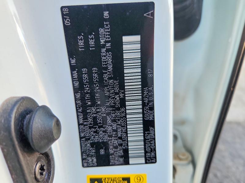 Aukcja sprzedaży 2018 Toyota Highlander, vin: 5TDJZRFH0JS551636, numer aukcji: 58052536