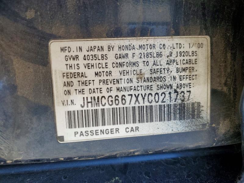 Aukcja sprzedaży 2000 Honda Accord, vin: JHMCG667XYC021737, numer aukcji: 57762906